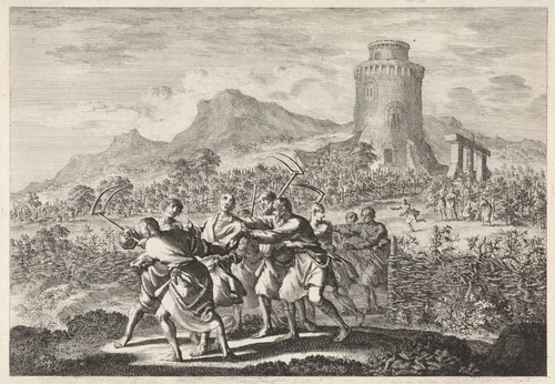 Gelijkenis van de pachters van de wijngaard by Jan Luyken, print, 1700