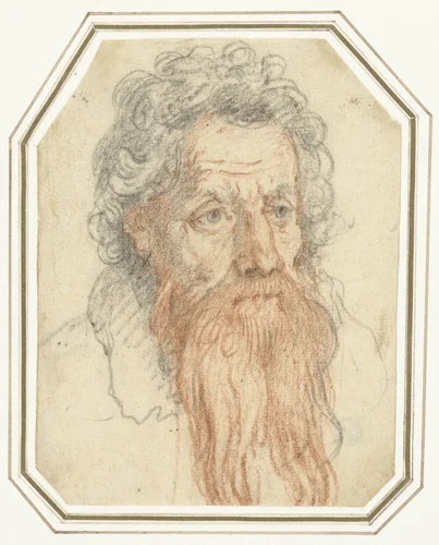 Portret van een man met krullend haar en een baard by Federico Zuccaro, drawing, 1550-1609