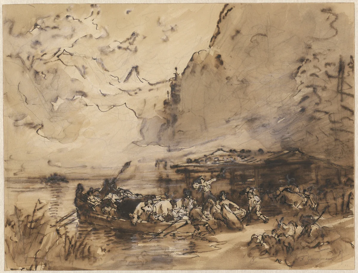 A Ferry on the Königsee by Friedrich Gauermann, drawing, 1827-1839