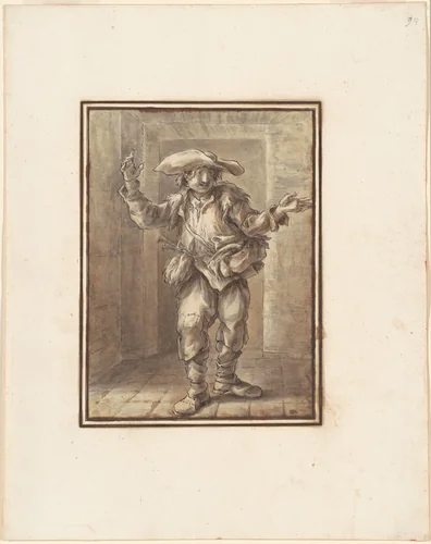Caricature of a Peasant with a Broad Hat by Carlo Marchionni, drawing, 1745-1755