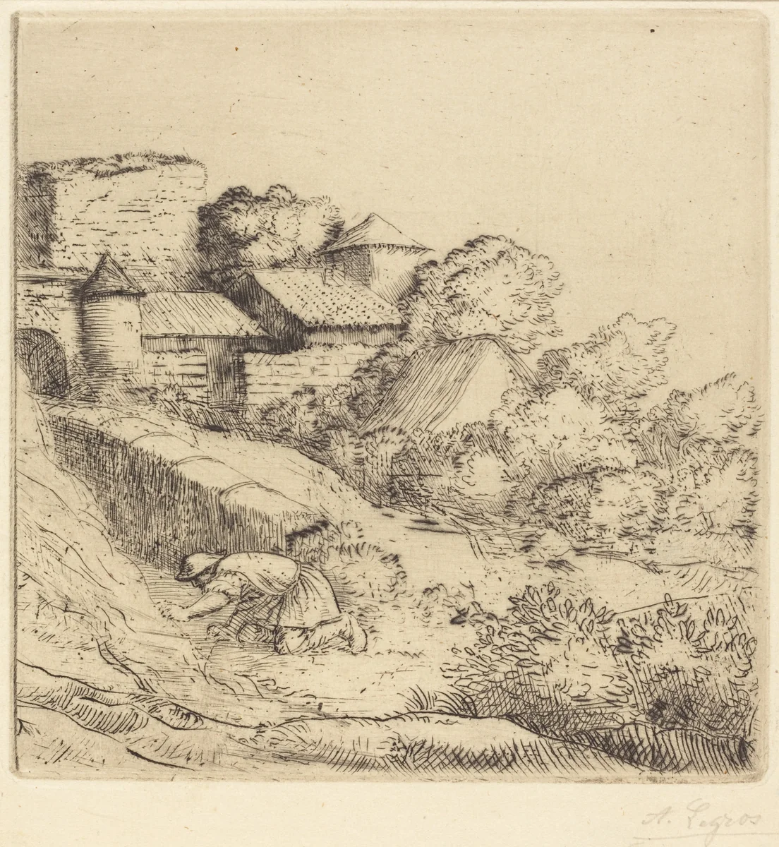 Little Burner of Grass (Le petit bruleur d'herbe) by Alphonse Legros, print, 1837-1911