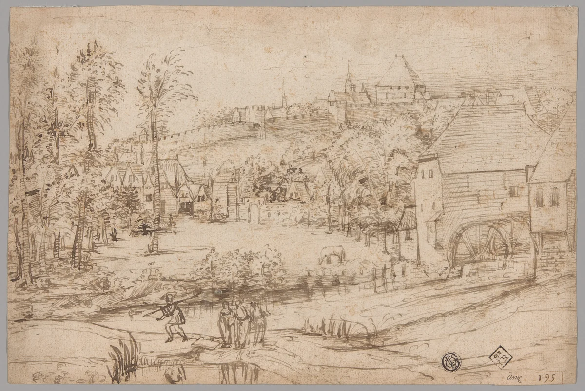 Landscape with River and Mill by Unknown Artist, drawing, 1535-1545