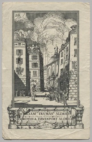 Bookplate: William Truman Aldrich and Dorthea Davenport Aldrich, Ex Libris inscribed by Frederick Garrison Hall, print, 1907-1917