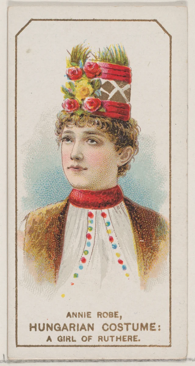 Annie Robe in Hungarian Costume of a Girl of Ruthere, from the set Actors and Actresses, Second Series (N71) for Duke brand cigarettes by W. Duke, Sons & Co., print, 1888-1890