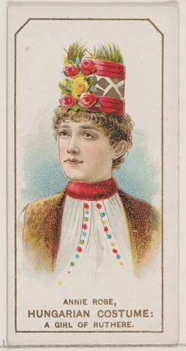 Annie Robe in Hungarian Costume of a Girl of Ruthere, from the set Actors and Actresses, Second Series (N71) for Duke brand cigarettes by W. Duke, Sons & Co., print, 1888-1890