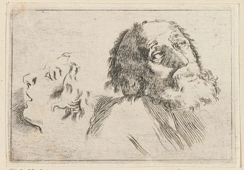 Hoofd van de heilige Petrus en het gezicht van een vrouw in profiel naar links by anonymous, print, 1620-1647