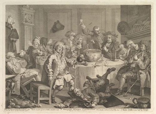 A Midnight Modern Conversation by William Hogarth, print, 1732-1733