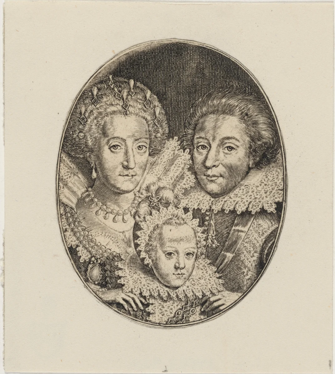 Frederick V, Elizabeth, and Prince Frederick Henry by Simon van de Passe, print, 1595-1647