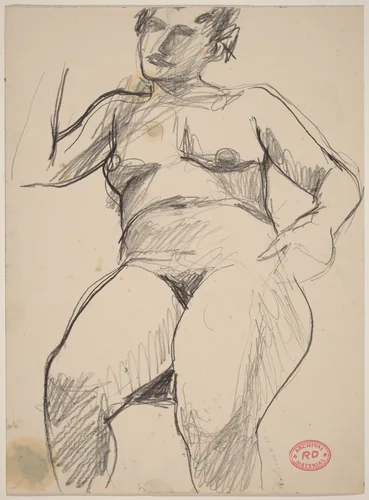 Untitled [seated female nude with one arm raised and one down] by Richard Diebenkorn, drawing, 1955-1967