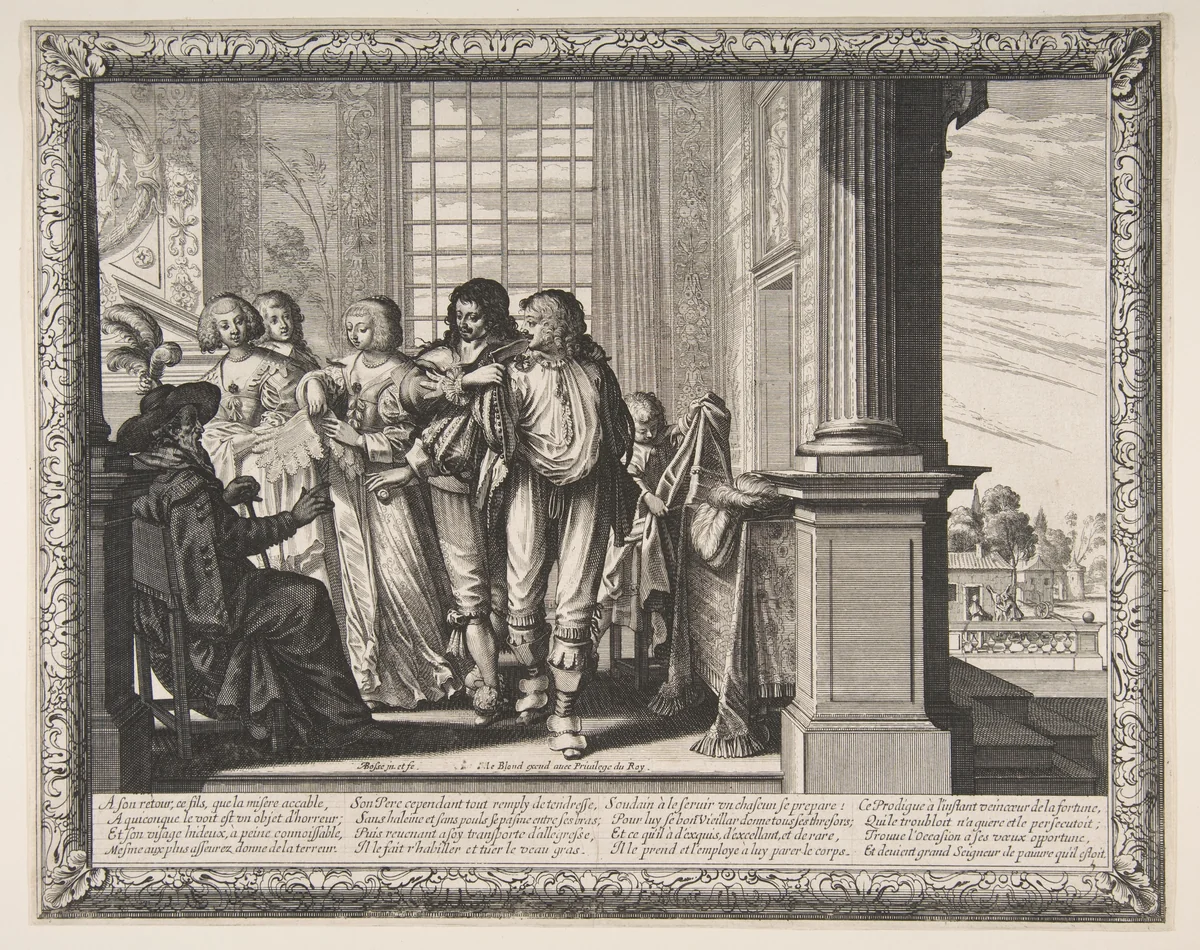 The Prodigal Son Changes Clothes by Abraham Bosse, print, 1631-1641