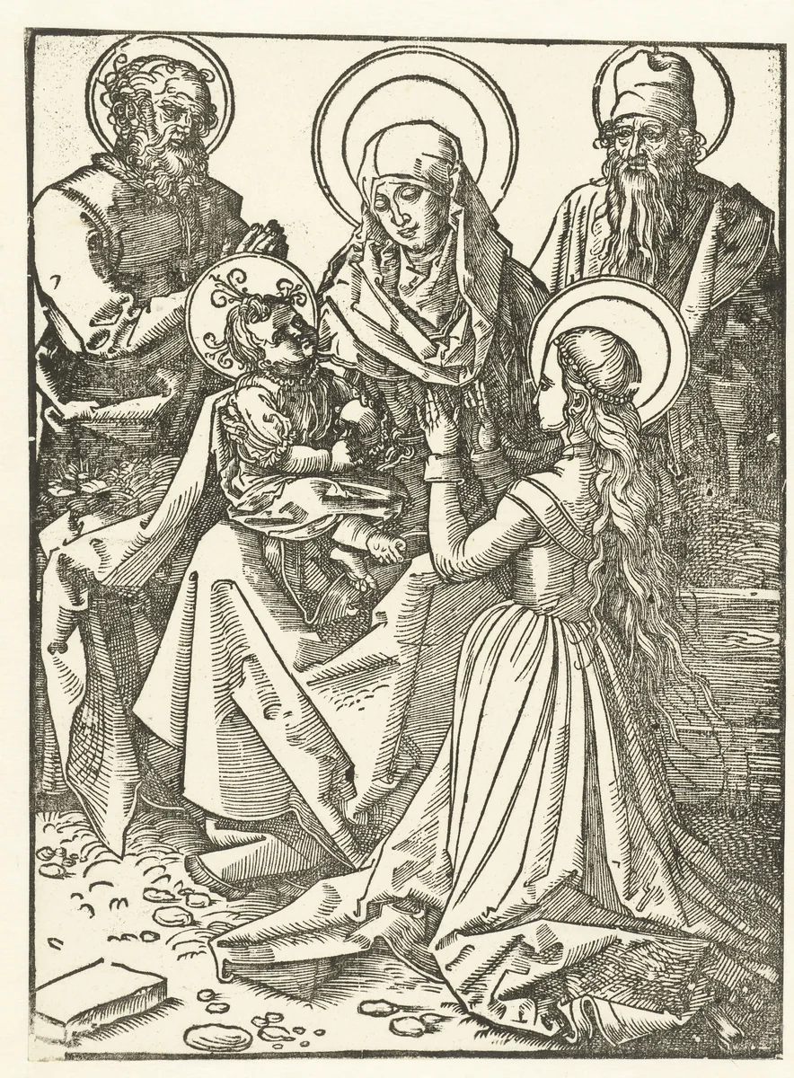 De Heilige Familie met Anna en Joachim by Unknown, print, 1519-1525