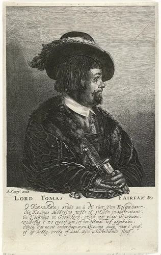 Portret van Thomas Fairfax, militair leider by Salomon Savery, print, 1642-1654