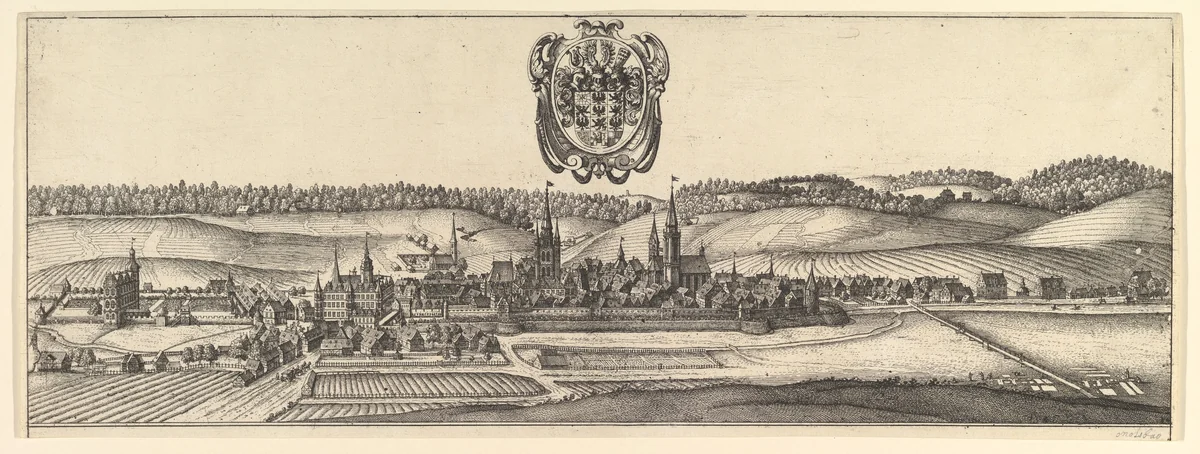 Ansbach and Coburg, View (a) of two views (a&b). by Wenceslaus Hollar, print, 1627-1636
