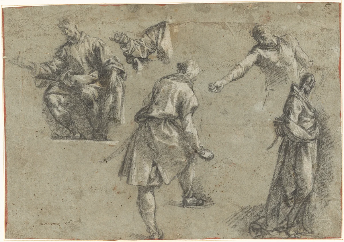 Studies for Christ Before Caiaphas by Pier Francesco Mazzucchelli, drawing, 1608-1609