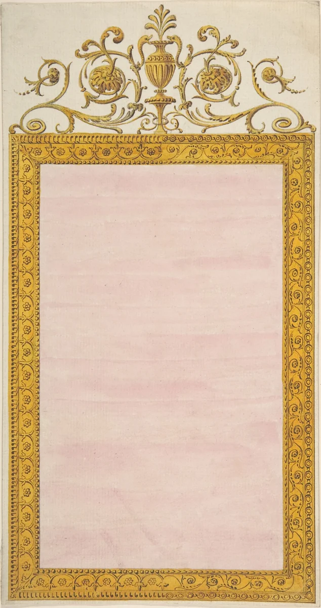 Design for a Pier-glass of Oblong Form, the Cresting a Scroll and Urn by Sir William Chambers, drawing, 1743-1800