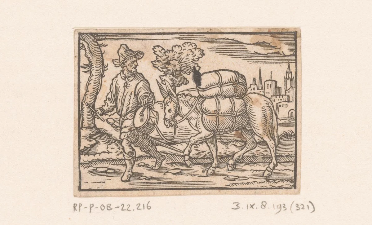 Fabel van de ezel en zijn meesters by Virgilius Solis, print, 1566