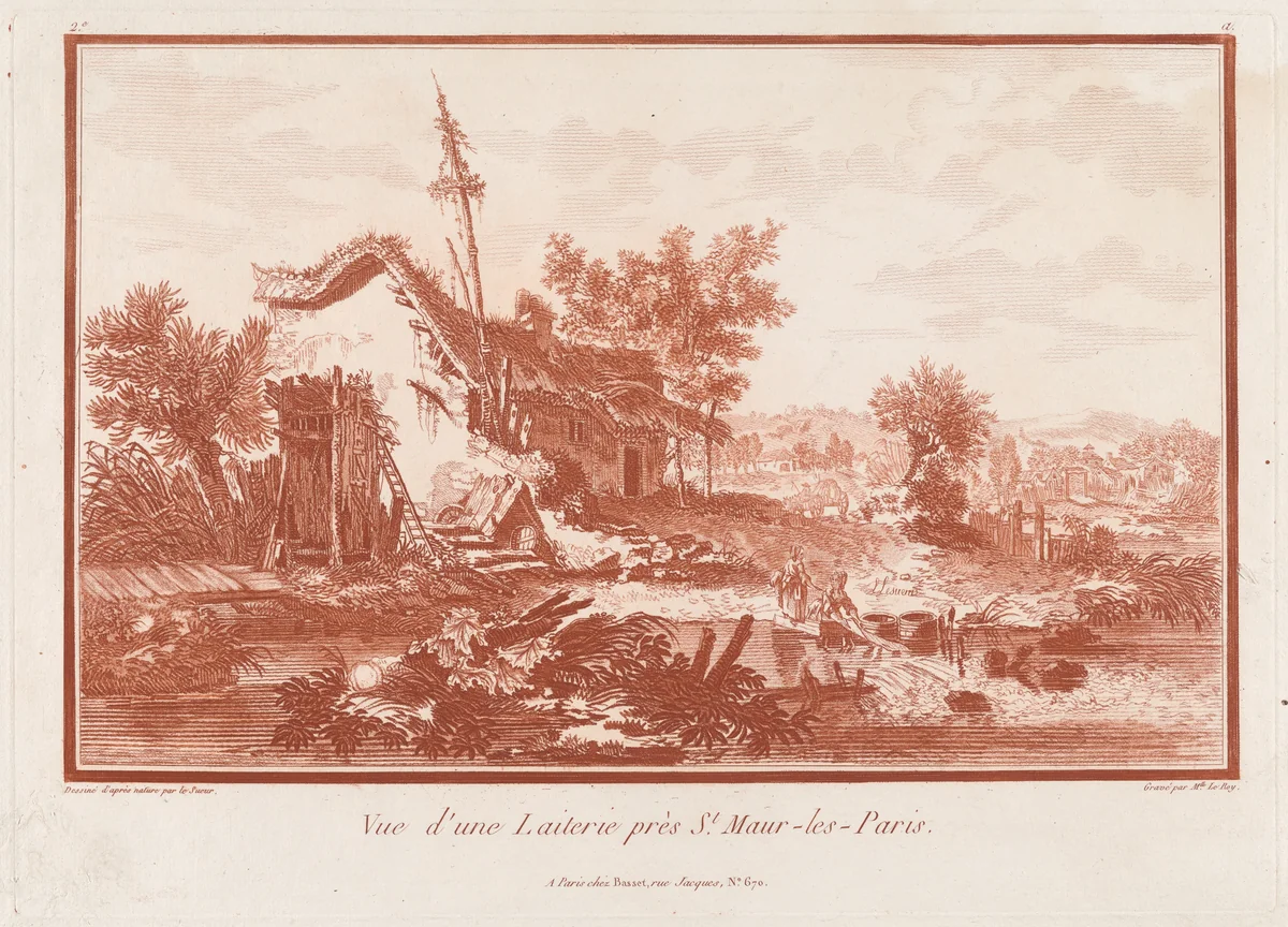 Vue d’une Laiterie près St. Maur-les-Paris (View of the Dairy near St. Maur-les-Paris) by Louis Le Sueur, print, 1767-1777