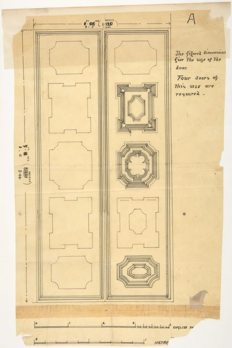 Design for a Door by anonymous, drawing, 1800-1900