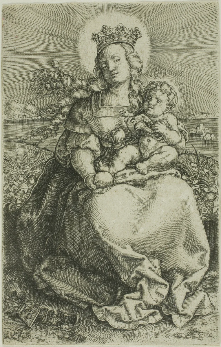 The Virgin on the Grassy Bank by Jacob Binck, print, 1520-1569