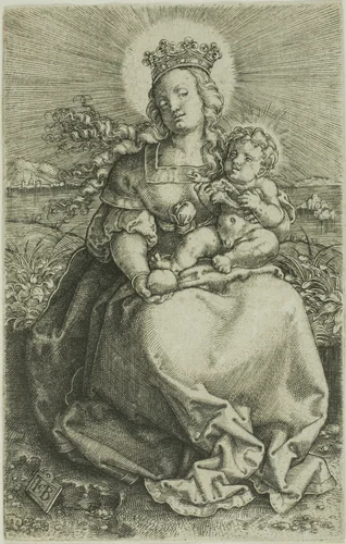 The Virgin on the Grassy Bank by Jacob Binck, print, 1520-1569