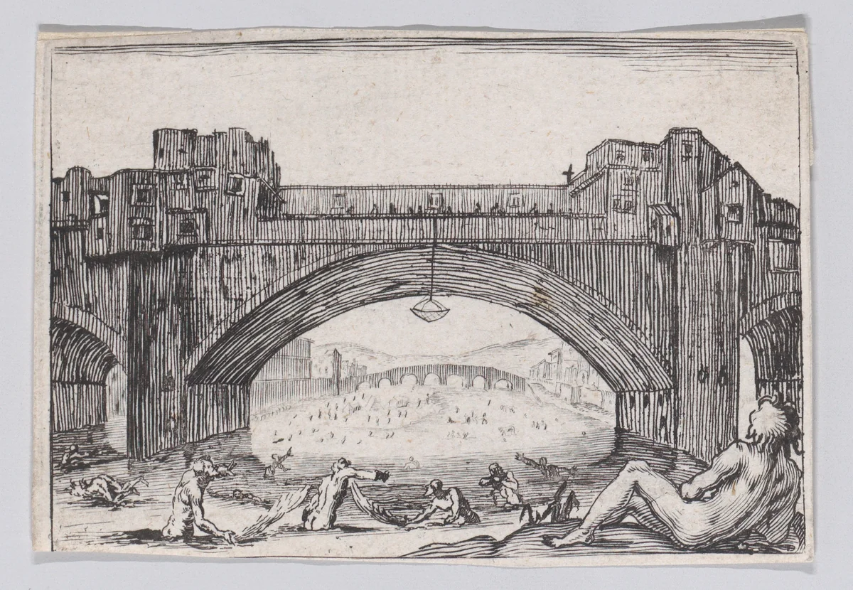 Reverse Copy of Le Ponte-Vecchio, a Florence (The Ponte-Vecchio, in Florence), from "Les Caprices" by anonymous, print, 1620-1700