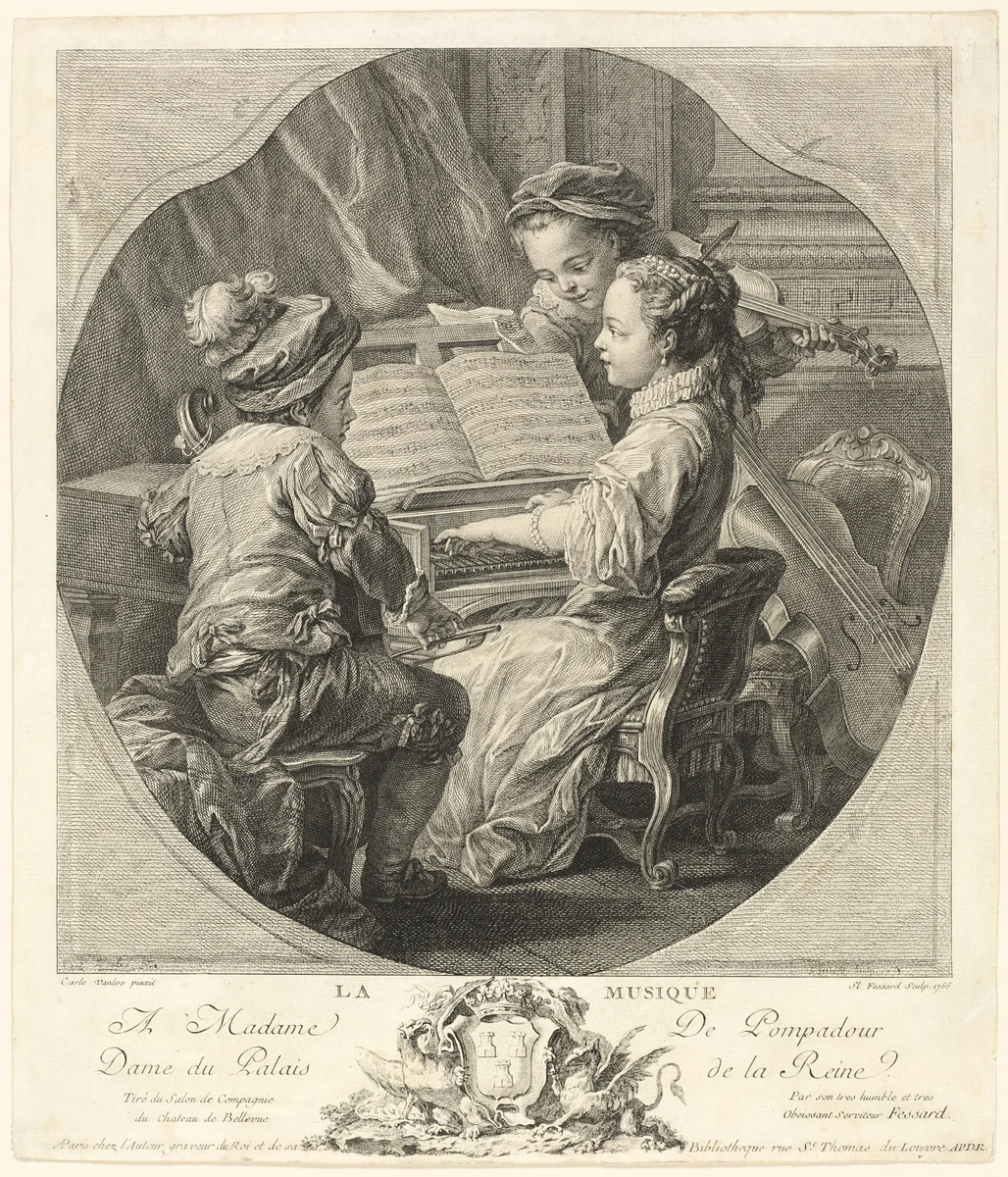 Allegory of Music by Etienne Fessard, print, 1756