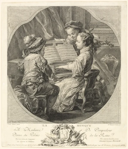 Allegory of Music by Etienne Fessard, print, 1756