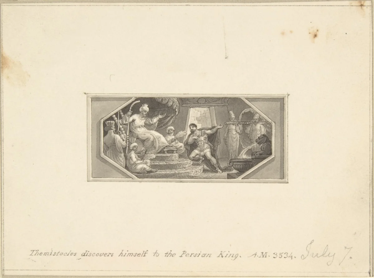 Themistocles Discovers Himself to the Persian King by Edward Francis Burney, drawing, 1790-1800