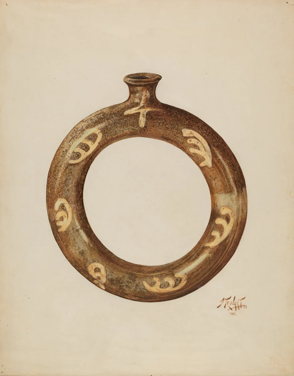 Ring-shaped Pottery Bottle by Claude Marshall, index of american design, 1940