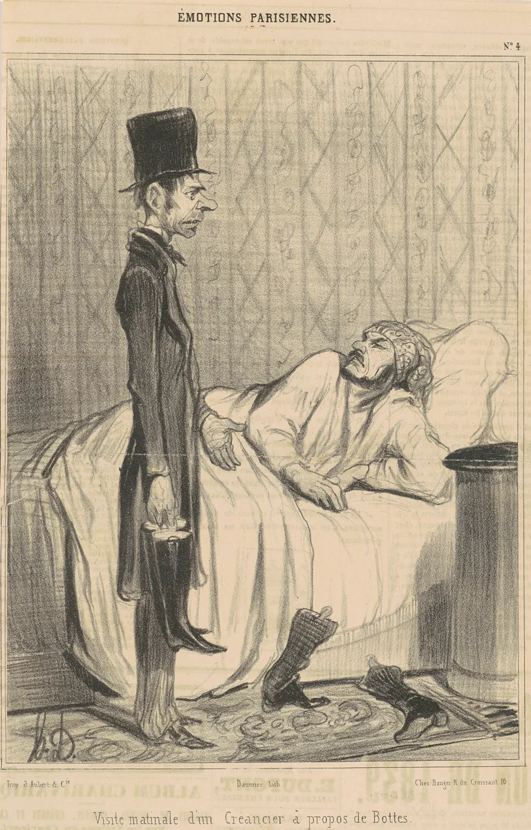 Visite matinale d'un créancier by Honoré Daumier, print, 1839