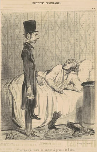 Visite matinale d'un créancier by Honoré Daumier, print, 1839