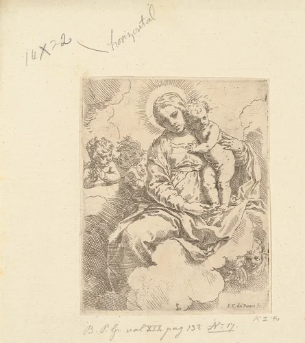 Virgin and Child in Glory by Simone Cantarini, print, 1640-1649