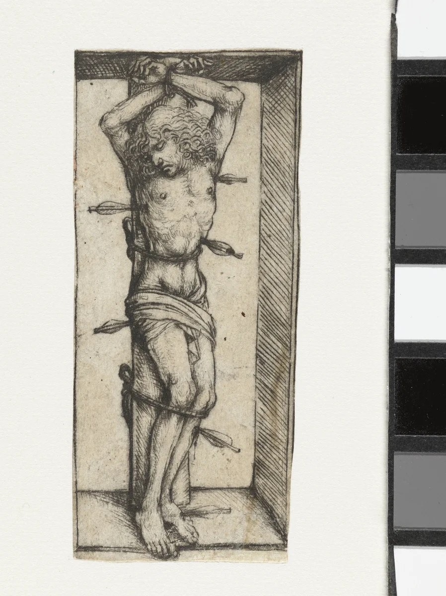 Heilige Sebastiaan in een nis by Meester van het Amsterdamse Kabinet, print, 1488-1492