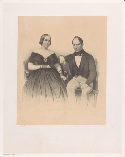 Dubbelportret van een man en vrouw by C.W. Mieling, print, 1847-1865