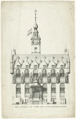 Versierde stadhuis, 1751 by Caspar Jacobsz Philips, print, 1751