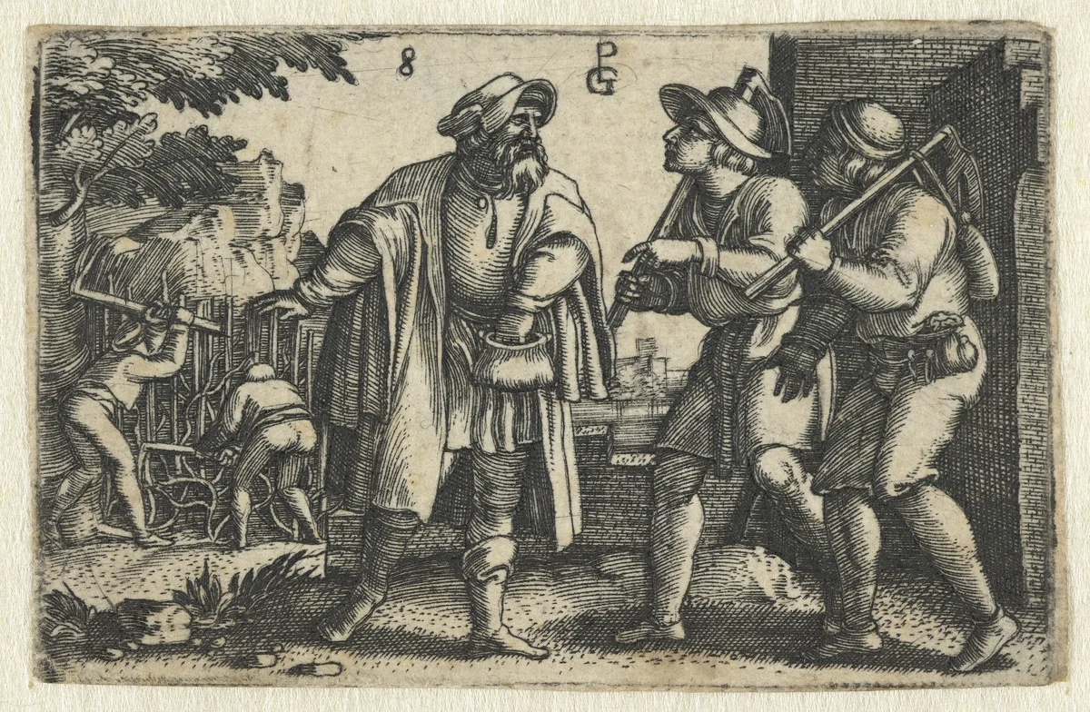Parabel van de arbeiders in de wijngaard by Unknown, print, 1534-1535