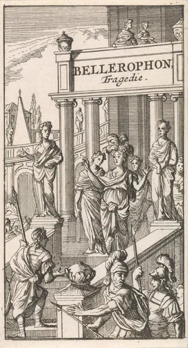 Titelpagina voor "Bellerophon", in: P. Quinault, Le theatre, deel II, 1697 by Caspar Luyken, print, 1697