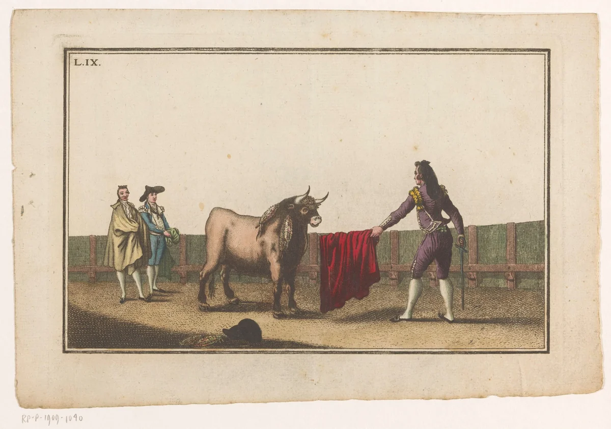 Matador daagt een stier uit by Luis Fernandez Noseret, print, 1795