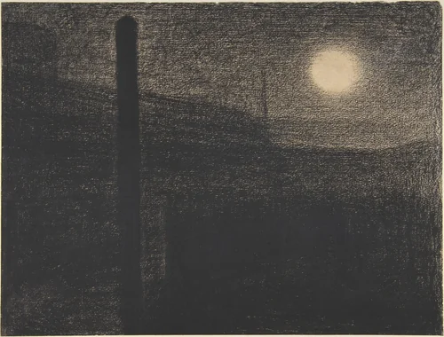 Courbevoie: Factories by Moonlight by Georges Seurat, drawing, 1882-1883
