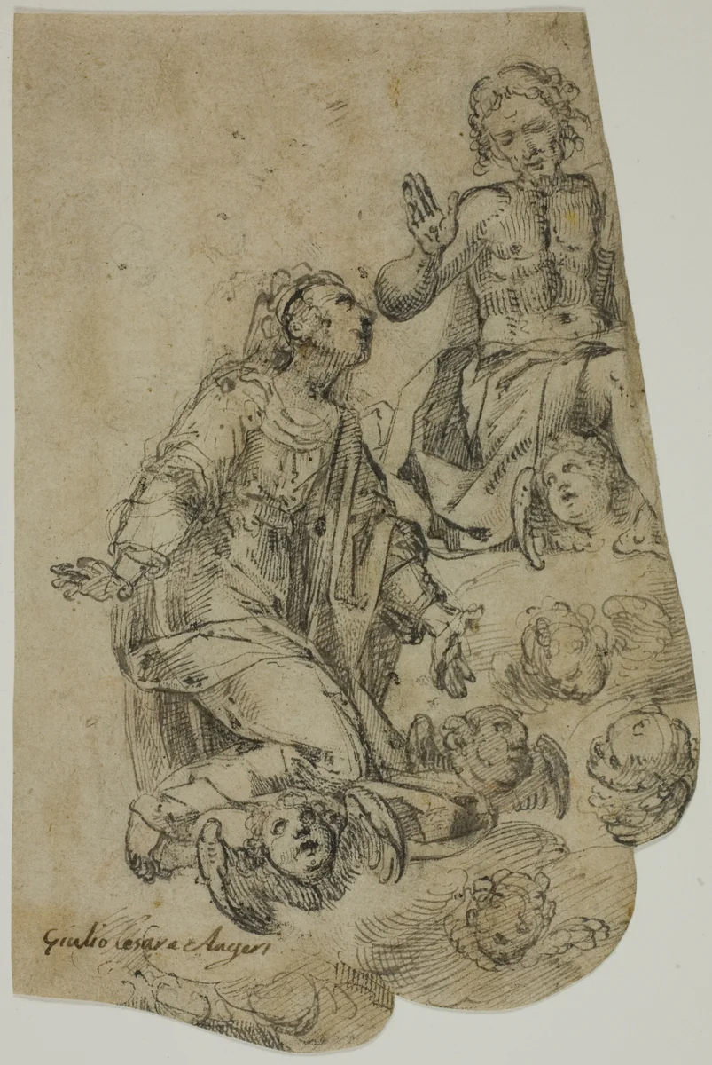 Christ in Glory with Kneeling Virgin by Giulio Cesare Angeli, drawing, 1590-1630