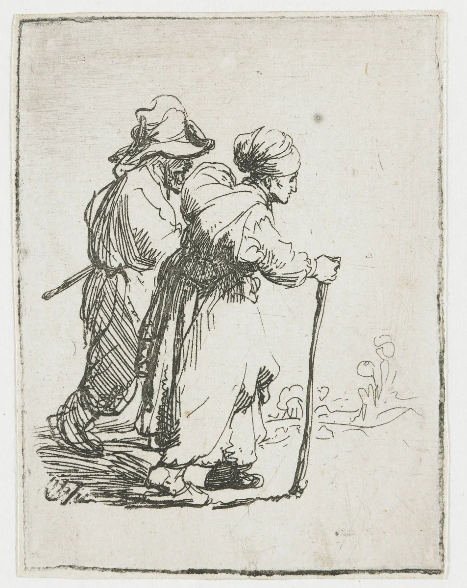 Two tramps, a man and a woman by Rembrandt van Rijn, print, 1634