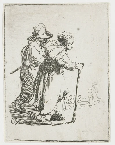 Two tramps, a man and a woman by Rembrandt van Rijn, print, 1634