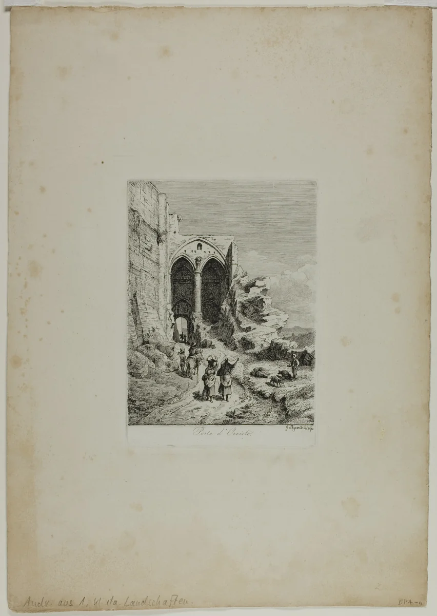 Gate of Orvieto by Gustav Friedrich Papperitz, print, 1833-1861