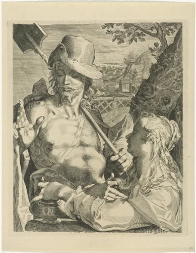 Christus verschijnt als tuinman aan Maria Magdalena (Noli mi tangere) by anonymous, print, 1580-1679