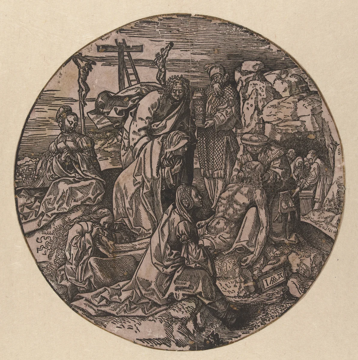 Bewening en graflegging van Christus by Unknown, print, 1517-1533