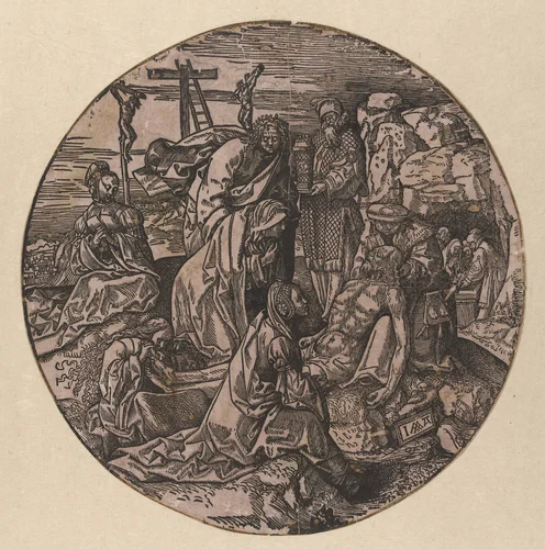 Bewening en graflegging van Christus by Unknown, print, 1517-1533
