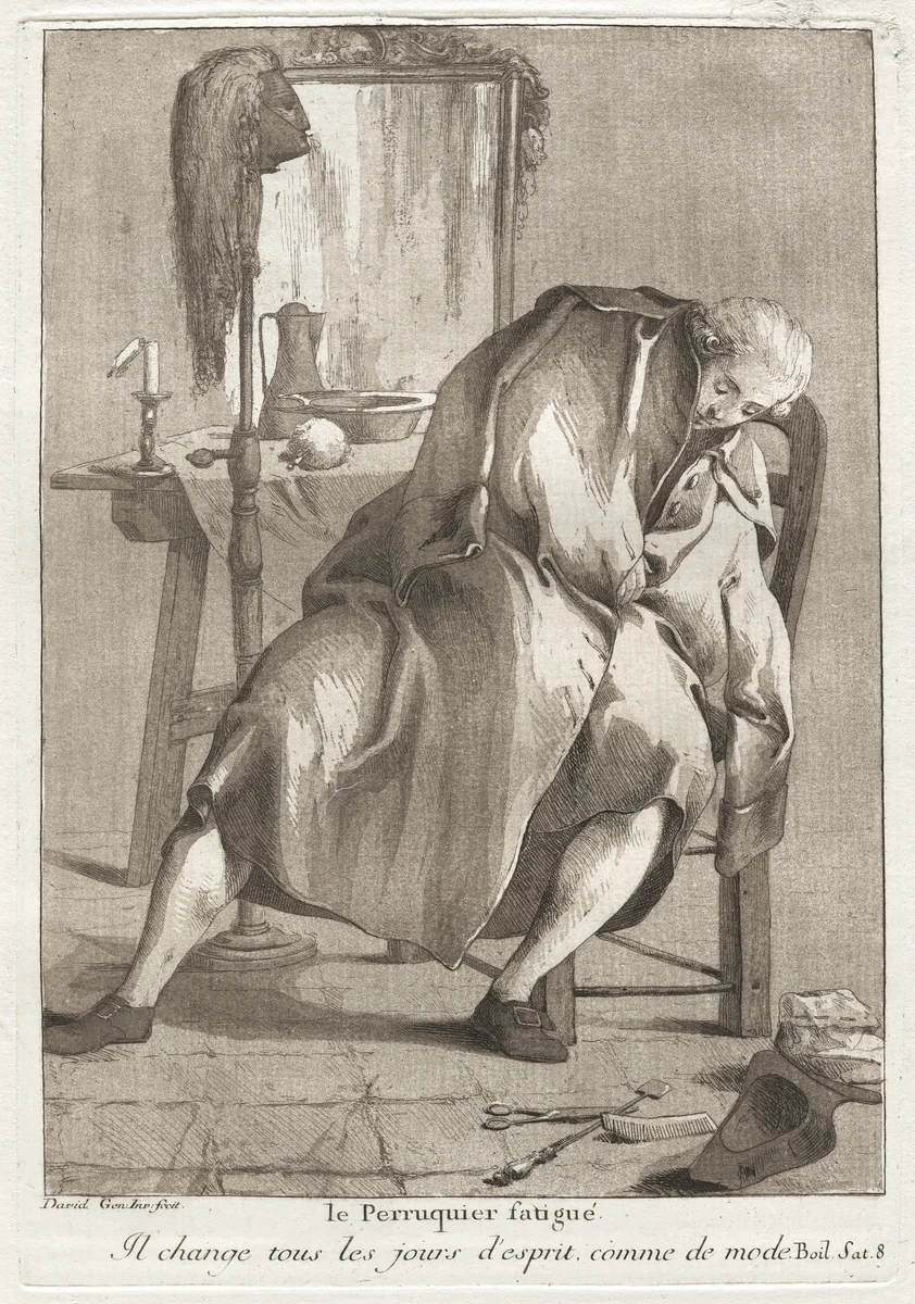 Le Perruquier fatigué (The Tired Wigmaker) by Giovanni David, print, 1775