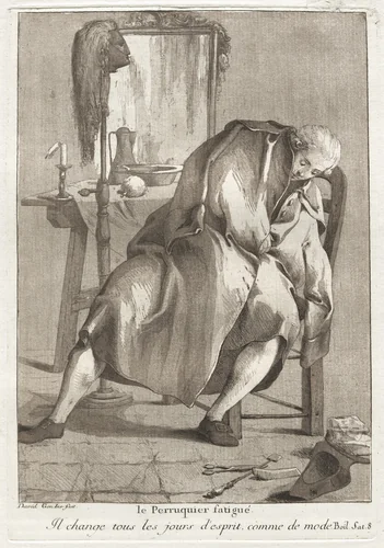Le Perruquier fatigué (The Tired Wigmaker) by Giovanni David, print, 1775