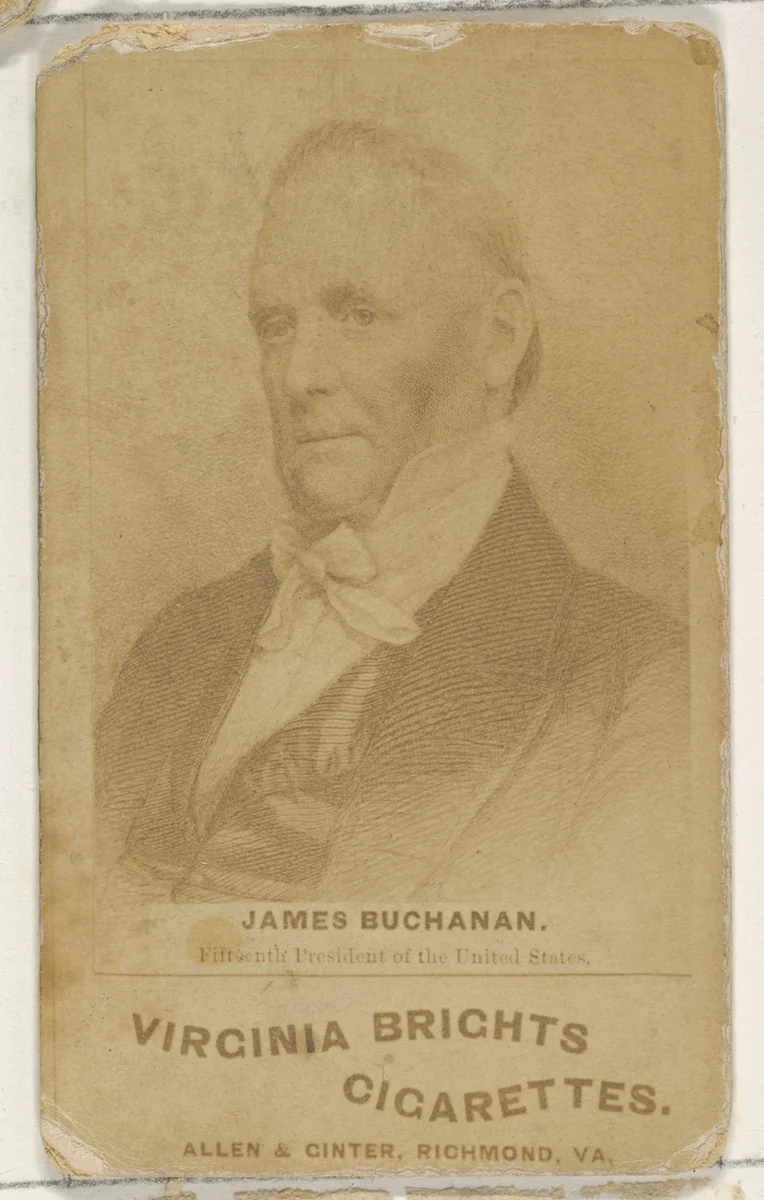 James Buchanan, from the Presidents of the United States series (N51) for Virginia Brights Cigarettes by Allen & Ginter, photograph, 1885-1889