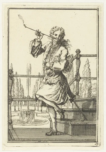 Pijprokende man by Adolf van der Laan, print, 1710-1755
